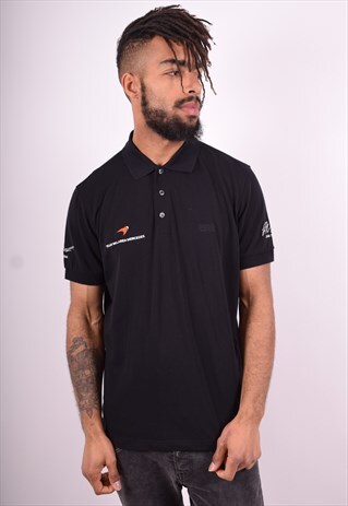 HUGO BOSS MENS VINTAGE POLO SHIRT LARGE BLACK 90'S