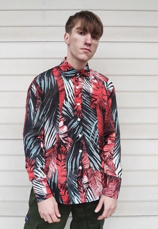 THIN SEE THROUGH CURVED LONG SLEEVE FLOWER PATTERNED SHIRT