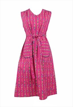 Vintage 60s Shift Dress Mod Cottage Prairie Pink Floral Midi