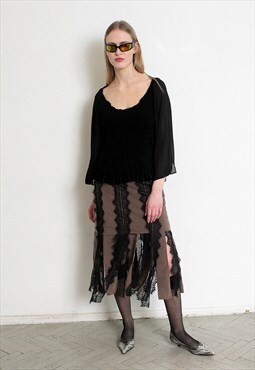 Vintage 90s Flowy Velvet Blouse Black