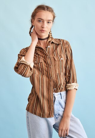 90'S RETRO STRIPED CORDUROY SHIRT TOP