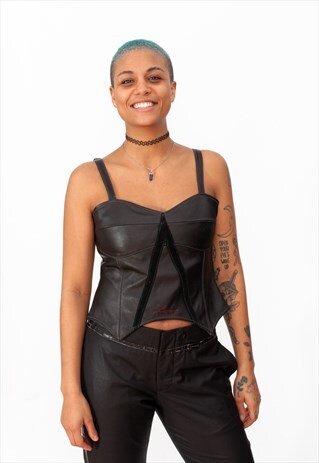 VINTAGE 90S LEATHER STRAP TOP ID:A304