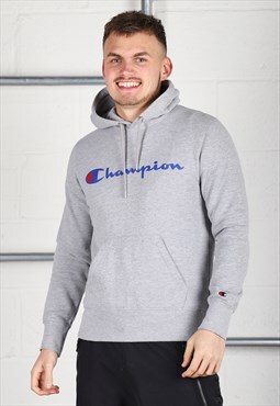 Vintage Champion Hoodie in Grey Pullover Lounge Jumper Small