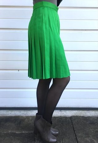WOMENS VINTAGE GREEN SHORT PLEATED HIGH WAISTED SKIRT