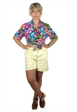 Vintage Hawaiian Shirt 80s Floral Short Sleeve Button Up