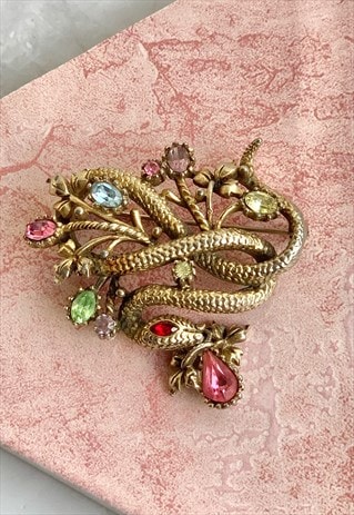 50S COILED SERPENT SNAKE BROOCH PIN VINTAGE JEWELLERY 