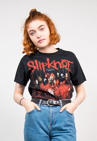 VINTAGE 90'S BLACK SLIPKNOT ROCK BAND T-SHIRT