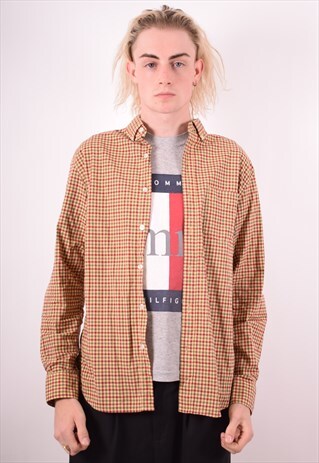 NIKE MENS VINTAGE SHIRT MEDIUM YELLOW CHECK 90S