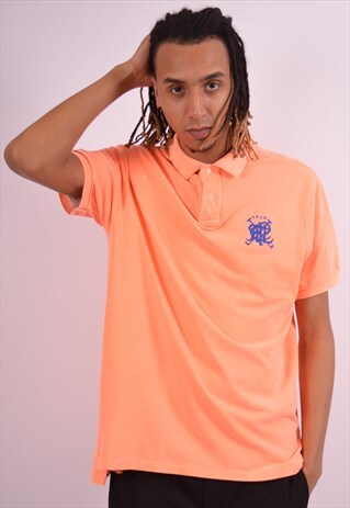 POLO RALPH LAUREN MENS VINTAGE POLO SHIRT XXL ORANGE 90S