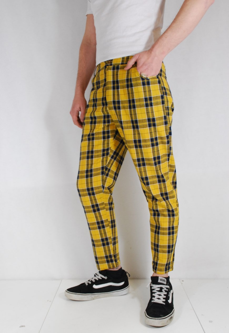 Dead Threads tartan pants trousers small S punk emo goth Yellow straps |  eBay