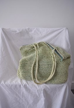 Vintage Crochet Tote Beach Bag Green