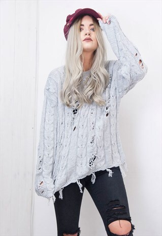 GREY DISTRESSED KNIT JUMPER