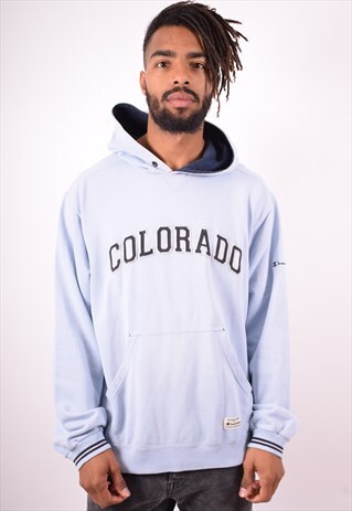 CHAMPION MENS VINTAGE HOODIE JUMPER XL BLUE 90S