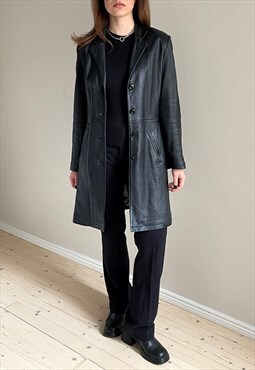 Vintage Long Black Leather Jacket