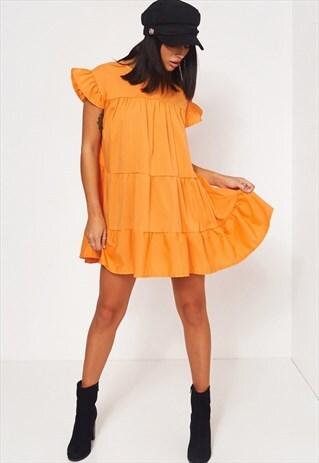 LUCA PETITE ORANGE FRILL SMOCK DRESS