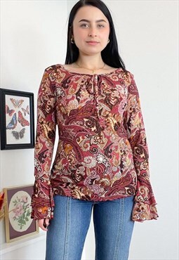 2000s floral paisley pattern blouse