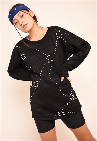 80'S RETRO PEARL BEADED KNIT FESTIVE JUMPER