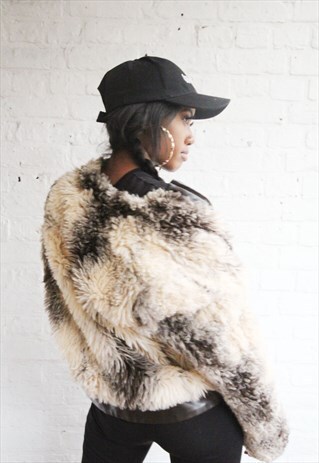 VINTAGE 90'S LADIES FAUX FUR LEATHER BOMBER JACKET