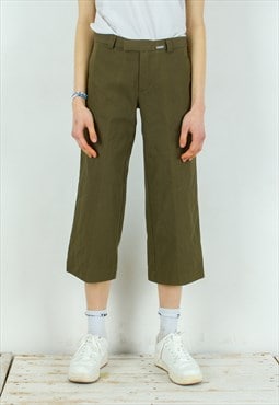 Tulong Capri Pants Cropped Trousers Olive Green Zip Shorts