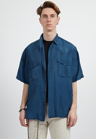 VINTAGE BLUE VICO RINALDI SHORT SLEEVE SILK SHIRT
