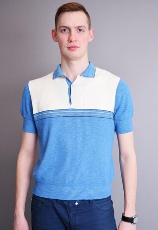 VINTAGE 70'S RETRO MOD BLOCKED KNITTED SHIRT TOP