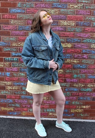 VINTAGE 90S DENIM JACKET OVERSIZED PINSTRIPED