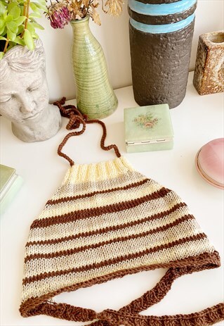 70'S STYLE BOHO FESTIVAL JAZZY CROCHET HALTER CROP TOP