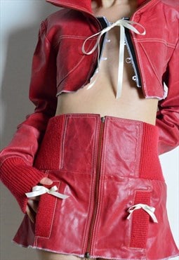 Reworked Y2K Chili Red Leather Two Piece Set