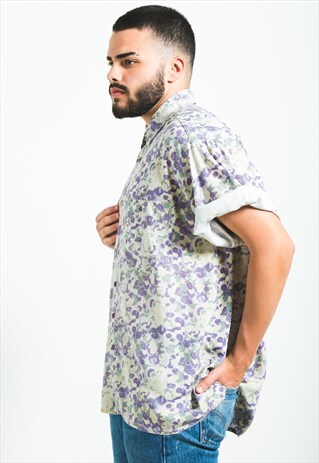 VINTAGE 80S CRAZY PATTERN FESTIVAL SHORT SLEEVE SHIRT /S5878