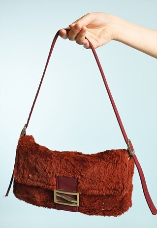 Y2K FURRY KITSCH MAROON SHOULDER BAG
