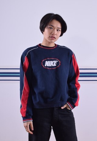 NAVY AND RED NIKE EMBROIDERED SWEATSHIRT