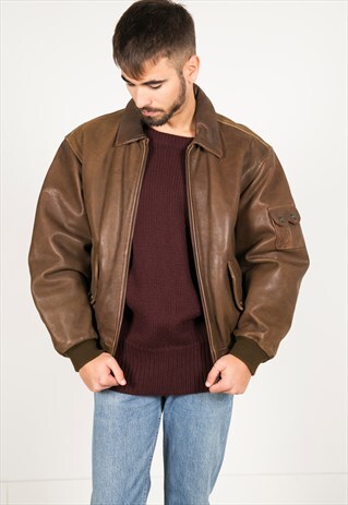 VINTAGE 80S WINTER BOMBER LEATHER JACKET / R0109