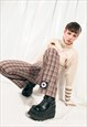 Vintage Flare Trousers Y2K Reworked Grunge Pants Brown Plaid