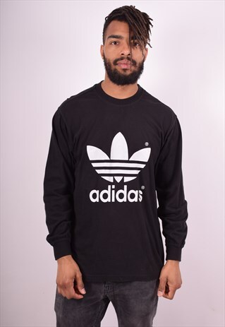 ADIDAS MENS VINTAGE TOP LONG SLEEVE MEDIUM BLACK 90S