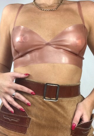 VINTAGE Y2K FLESH COLOURED LATEX CROP TOP