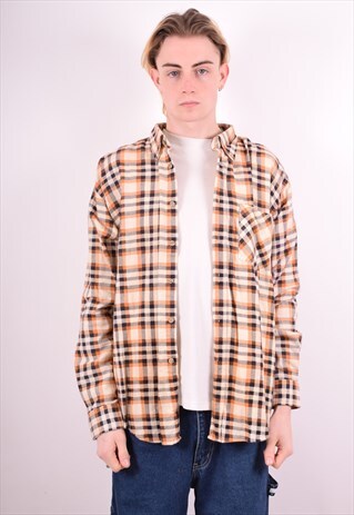 MENS VINTAGE SHIRT XL ORANGE CHECK 90S