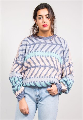 VINTAGE 90'S CUTE PASTEL PATTERNED KNIT JUMPER