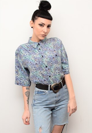 VINTAGE 90'S GRUNGE INDIE WAVY PATTERNED OVERSIZED SHIRT