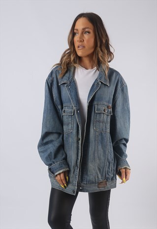 VINTAGE DENIM JACKET OVERSIZED FITTED TALL UK 20 22 3XL GBCR