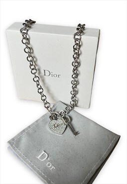 Dior earrings galliano diamante heart key lock necklace