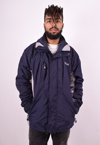 FILA MENS VINTAGE WINDBREAKER JACKET MEDIUM BLUE 90'S