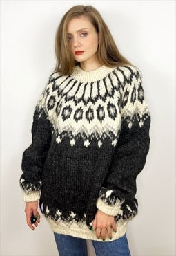 Vintage Icelandic Sweater, Wool Nordic sweater