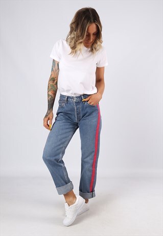 LEVIS 501'S DENIM JEANS REWORKED SIDE STRIPE UK 8 - 10 (G3AI