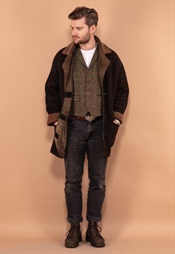 Vintage 80's Men Oversized Sheepskin Coat in Brown