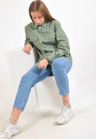 VINTAGE MILITARY STYLE SHIRT IN OLIVE GREEN