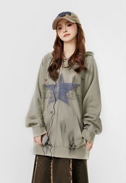 Graffiti zip up hoodie star print pullover skater jumper 