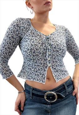 Vintage Y2k Sheer Floral Blouse Top