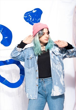 VINTAGE TIE-DYE DENIM SHIRT REWORKED BLEACHED GRUNGE TOP