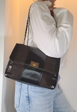 Chanel Vintage Brown Leather Canvas Horizontal Quilt Shoulde