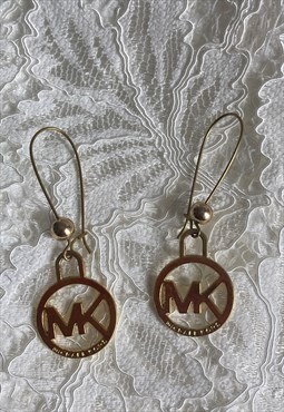 Vintage Gold Tono Logo MK Earrings
